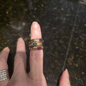 Set Of 3 Solid 14kt Yellow Gold Rings With Stones Size 7